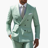 Two-Piece Men's Suit with Double-Breasted Jacket and Peak Lapel