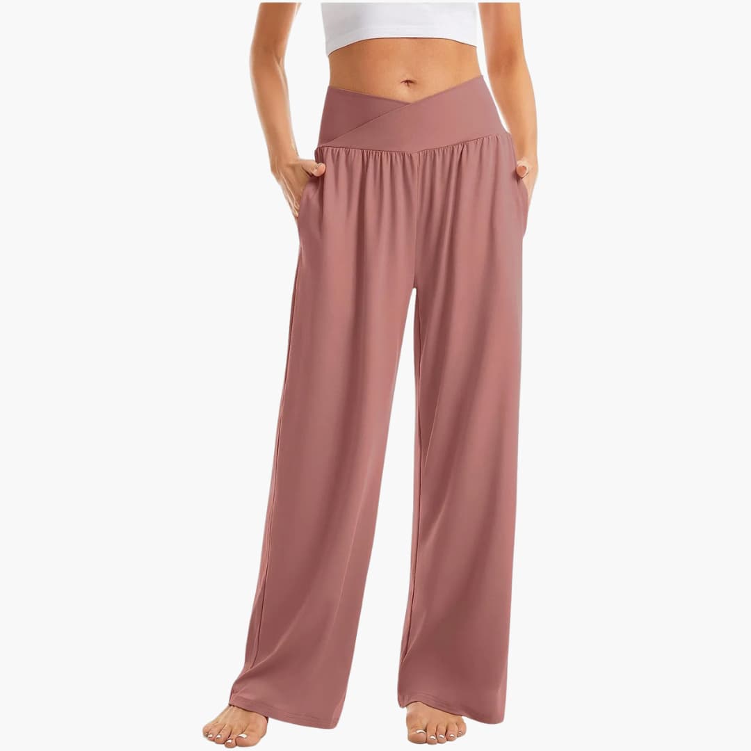 Women's Wide-Leg Trousers with Crossed Waistband and Side Pockets
