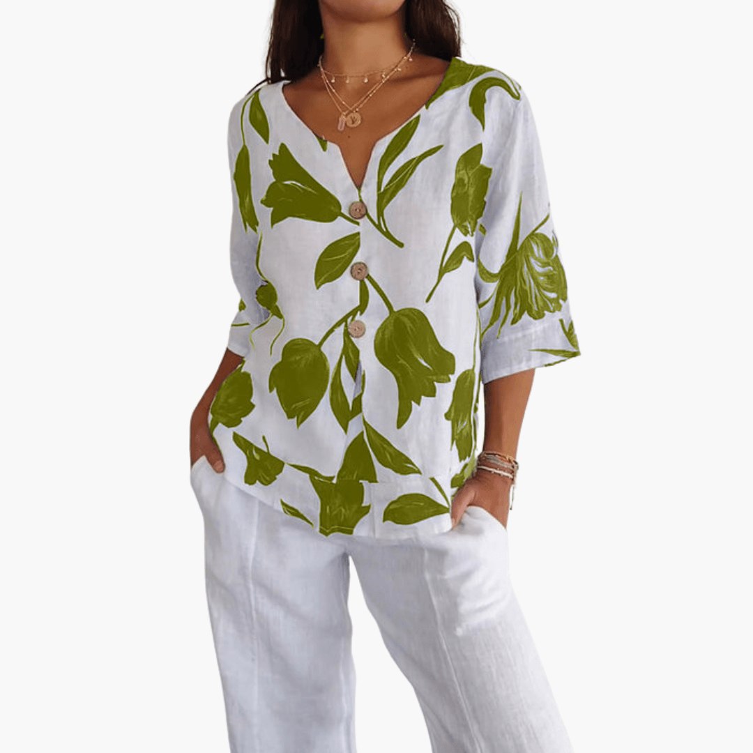 Women's Floral Print Blouse – Summer V-Neck Top