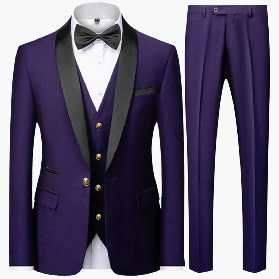 Men's Slim Fit Three-Piece Suit for Formal Occasions Year-Round