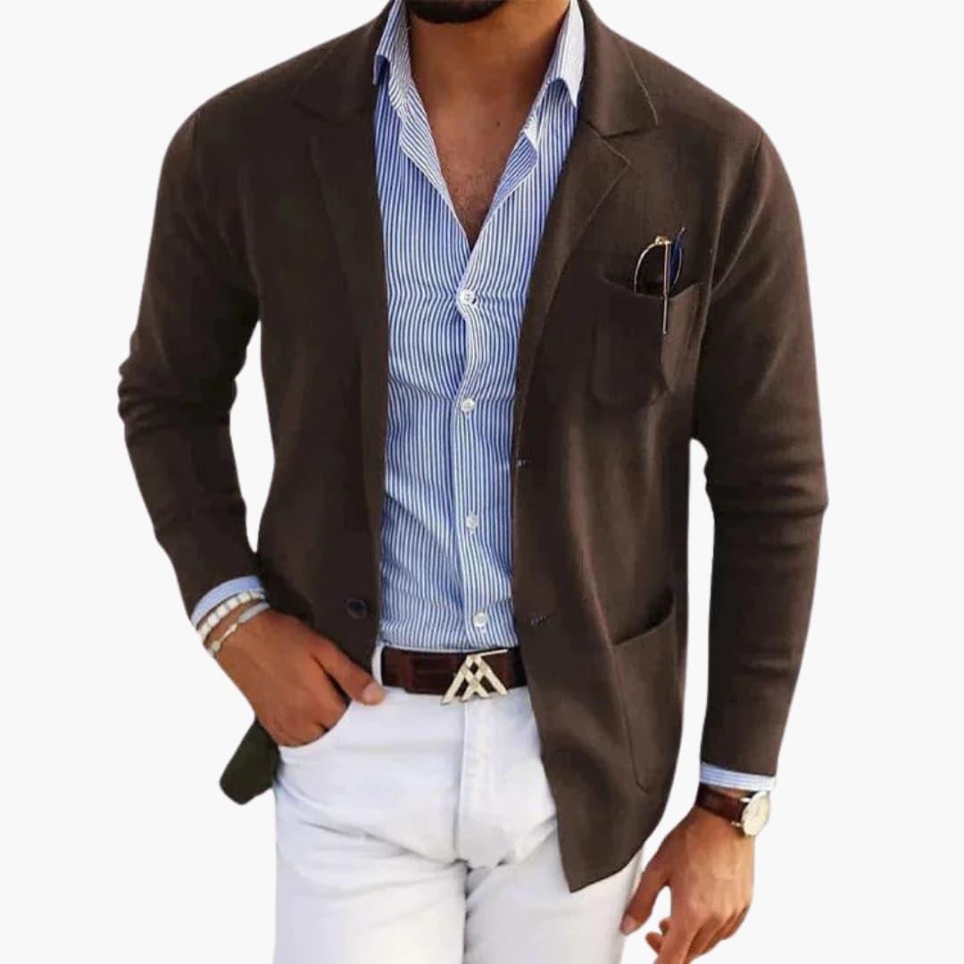 Men’s Knit Blazer with Lapel Collar and Closure