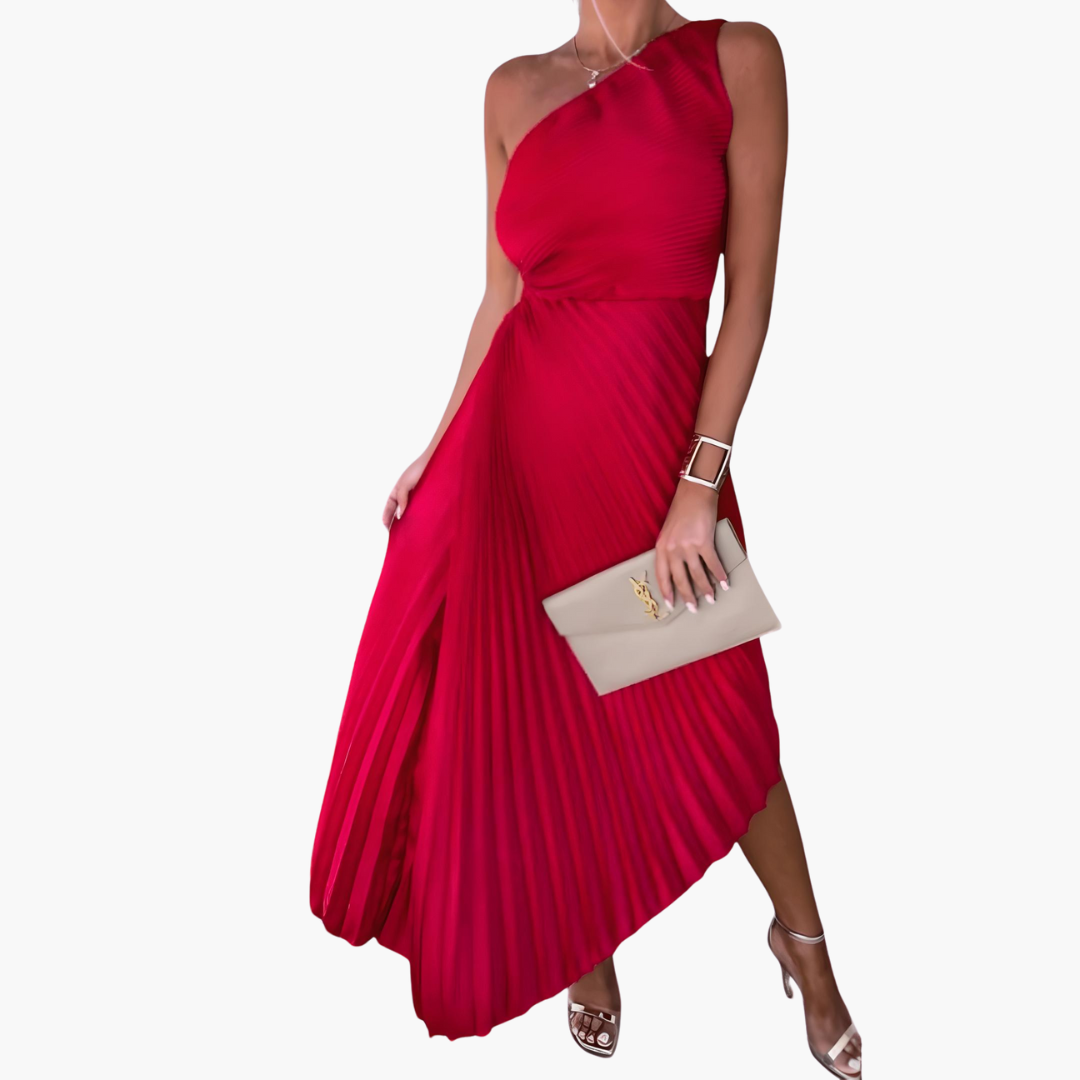 Ankle-Length Sleeveless Evening Dress for Women with One Shoulder