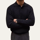 The Cortina Men's Textured Knitted Turn Down Collar Sweater