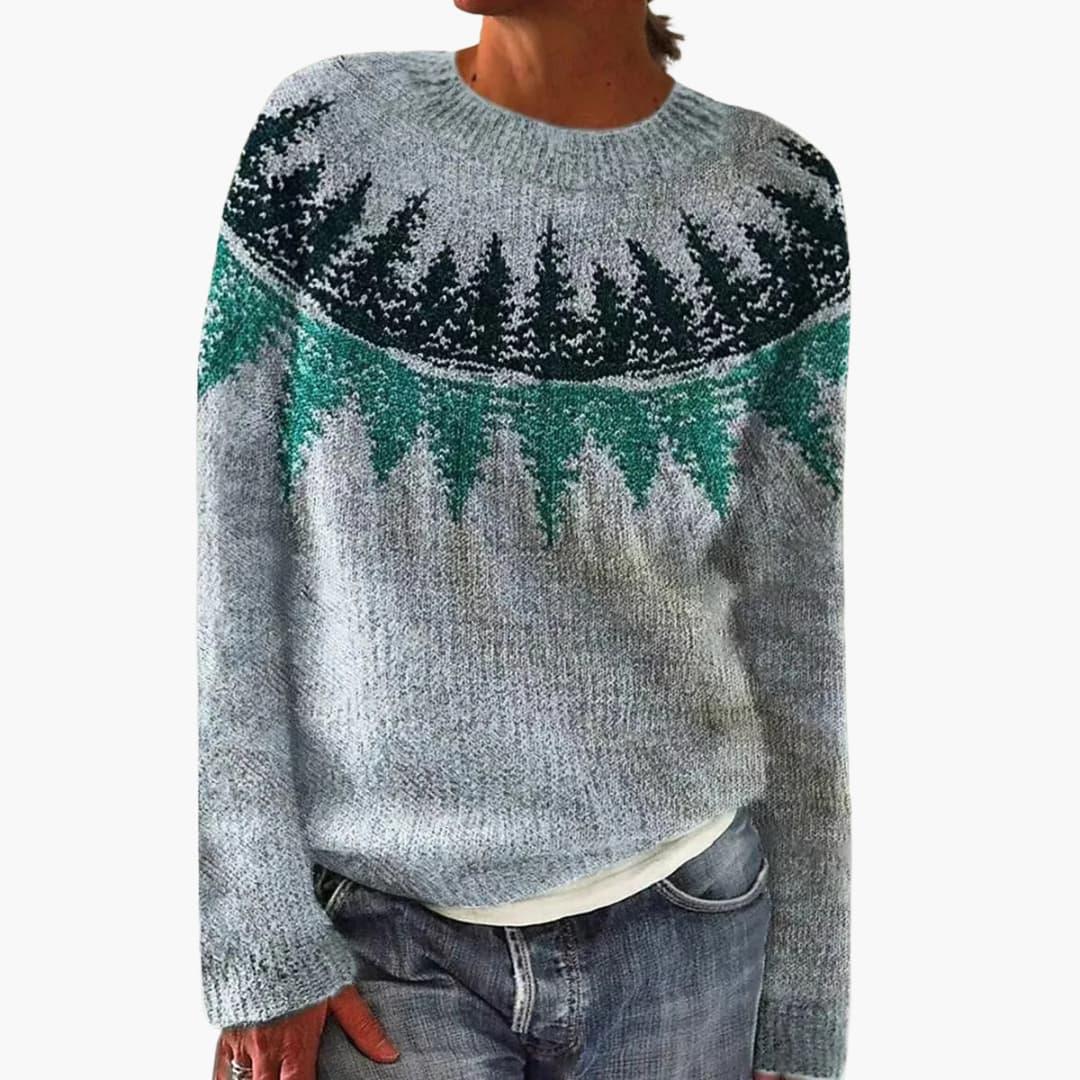 Women's Knit Sweater with Round Neck and Pattern Design