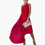 Ankle-Length Sleeveless Evening Dress for Women with One Shoulder
