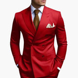 Two-Piece Men's Suit with Double-Breasted Jacket and Peak Lapel
