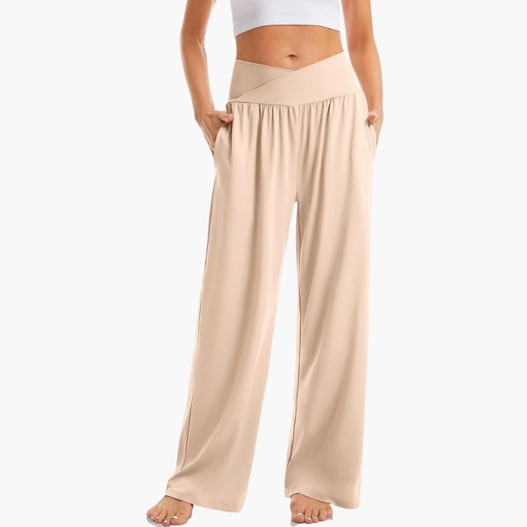 Women's Wide-Leg Trousers with Crossed Waistband and Side Pockets