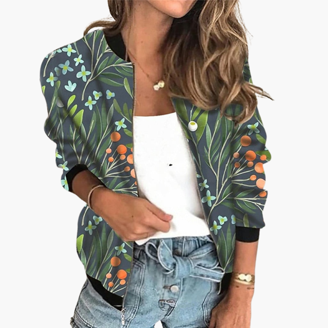 Bomber Jacket for Women - Lightweight & Stylish with Floral Pattern