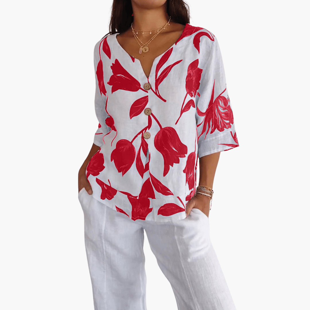 Women's Floral Print Blouse – Summer V-Neck Top