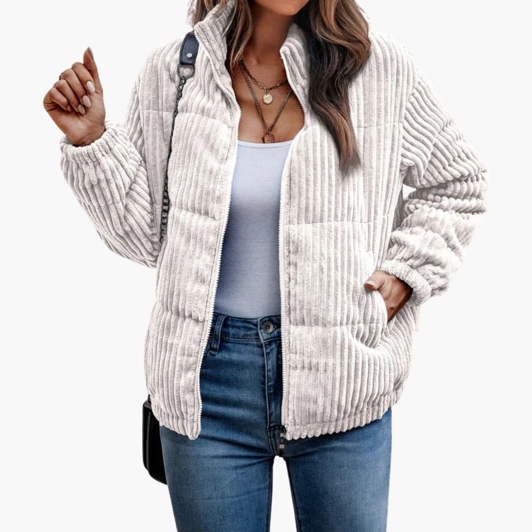 Women’s Jacket with Ribbed Surface and Zipper