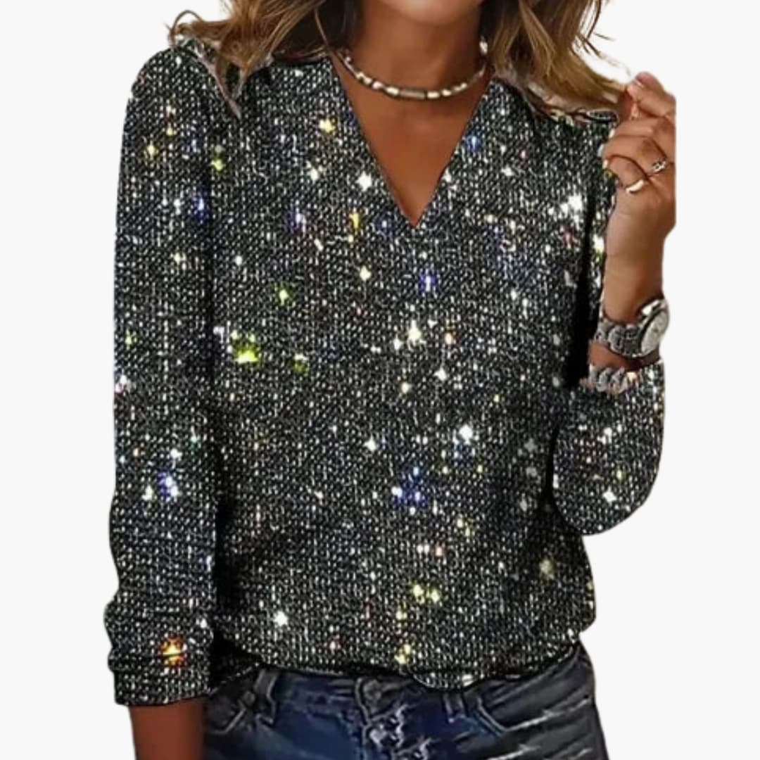 Women's Sweater with V-Neck and Textured Surface