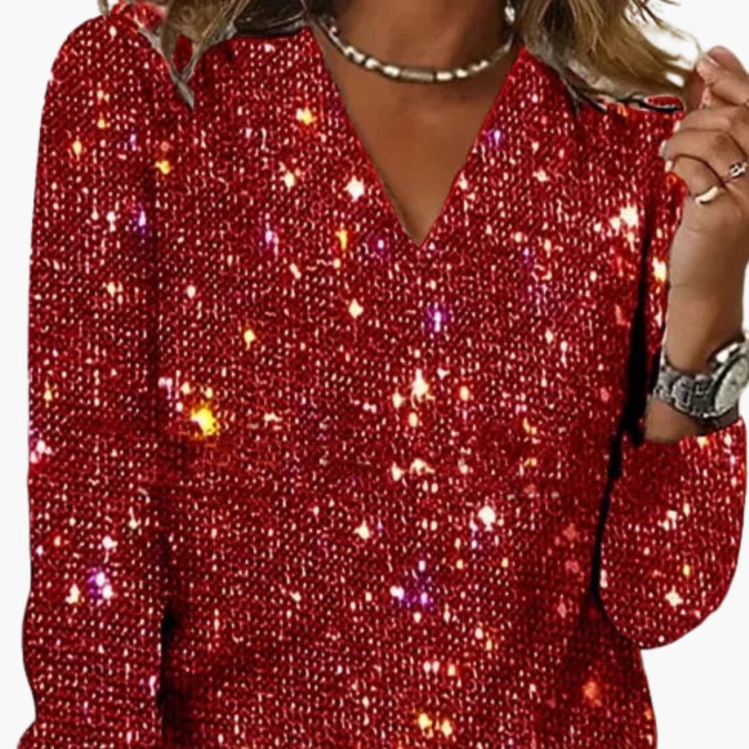 Women's Sweater with V-Neck and Textured Surface