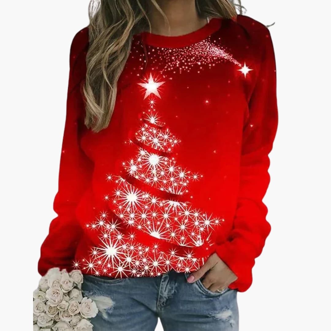 Women's Sweater with Festive Pattern and Long Sleeves