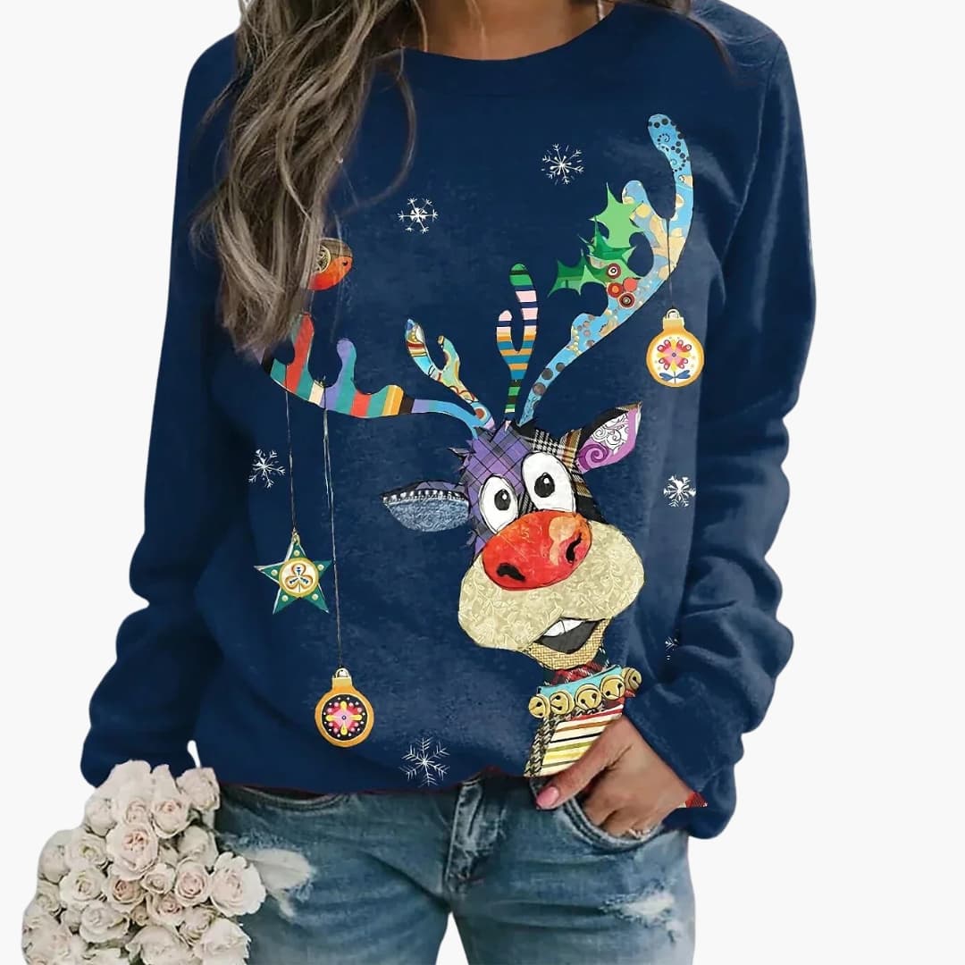 Women's Sweater with Festive Pattern and Long Sleeves