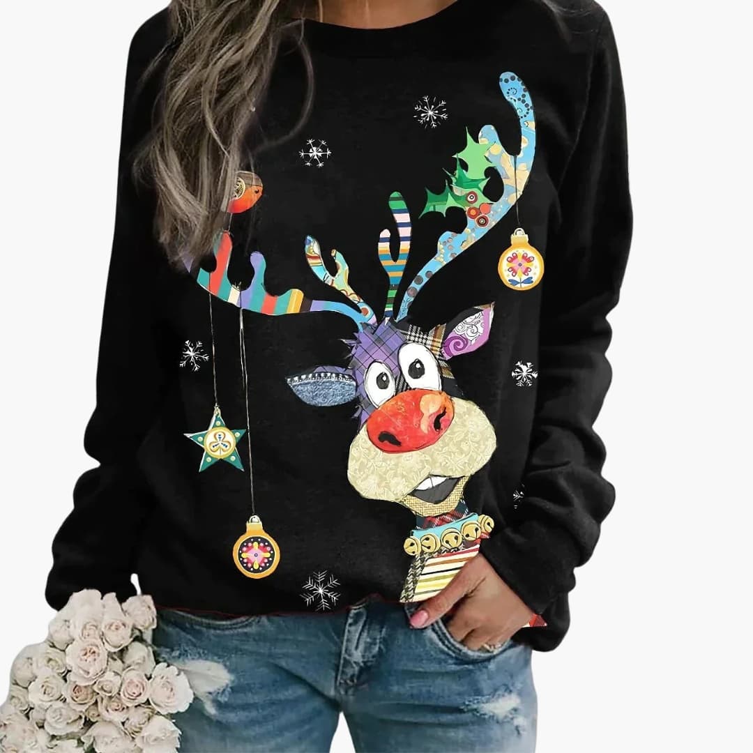 Women's Sweater with Festive Pattern and Long Sleeves