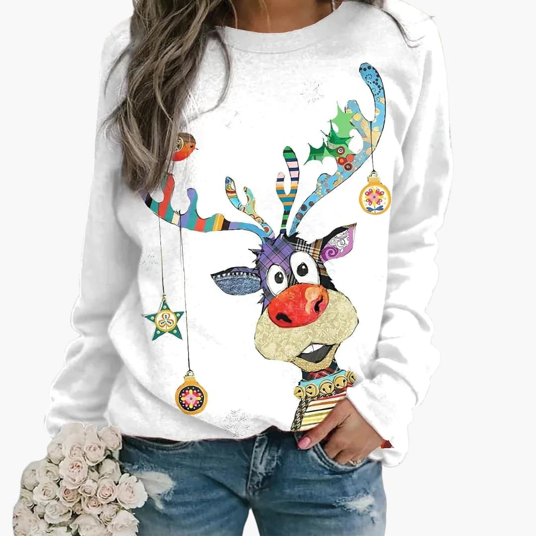 Women's Sweater with Festive Pattern and Long Sleeves