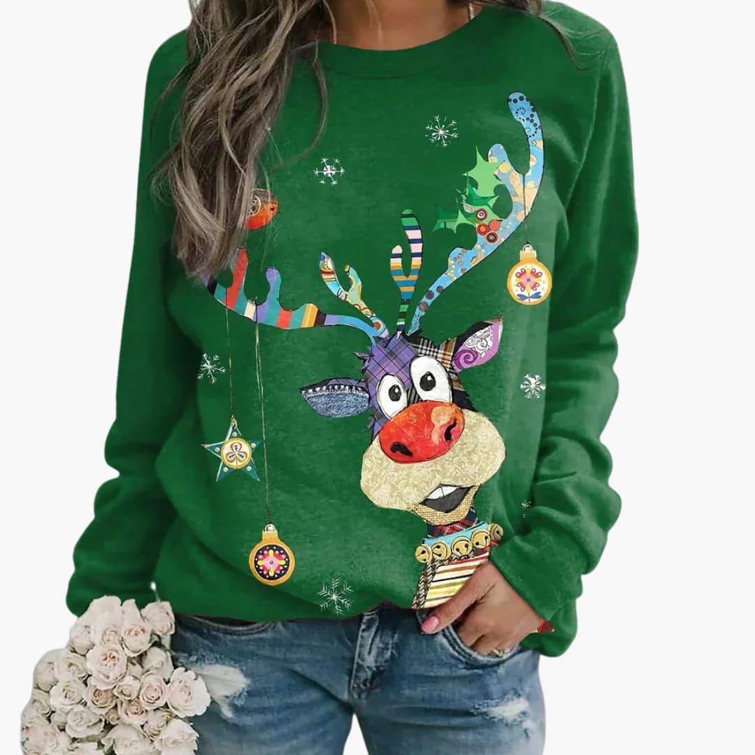 Women's Sweater with Festive Pattern and Long Sleeves