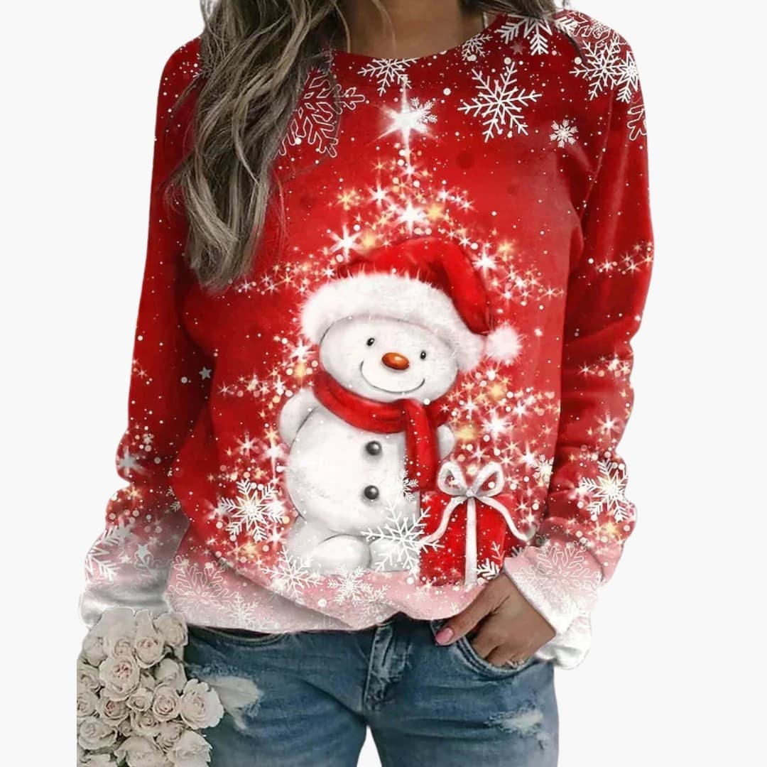 Women's Sweater with Festive Pattern and Long Sleeves