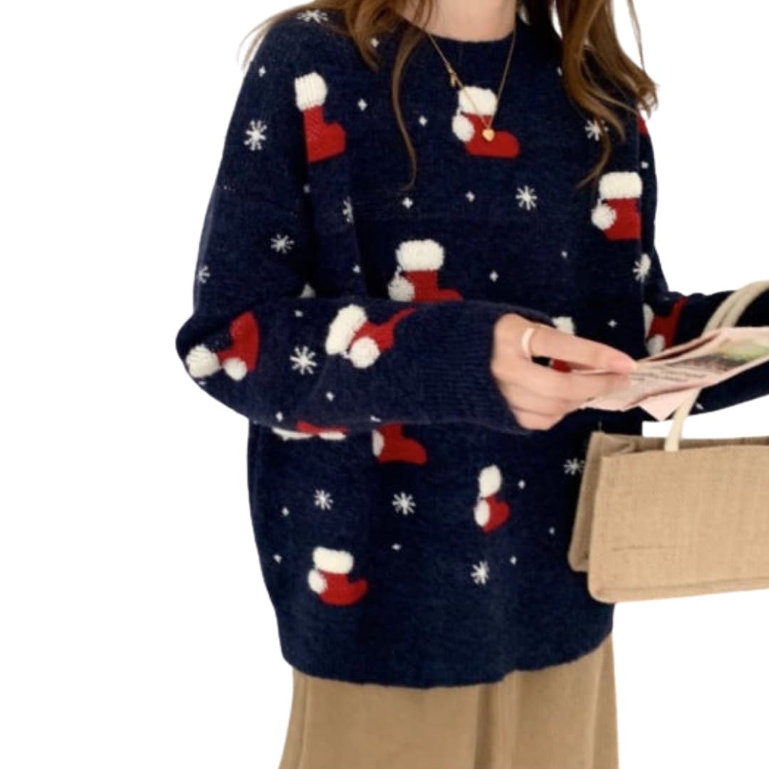 Women's Knit Sweater with Round Neck and Wave Structure