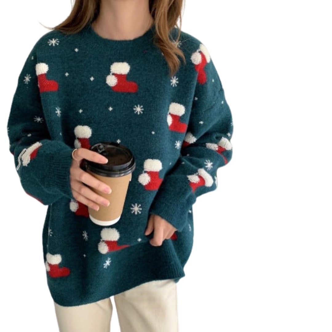 Women's Knit Sweater with Round Neck and Wave Structure