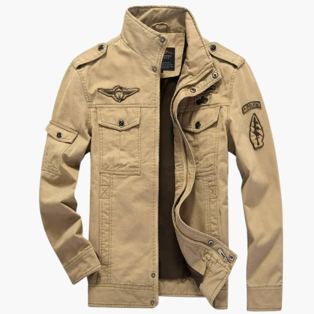 Men's Bomber Jacket with Front Zipper and Ribbed Cuff