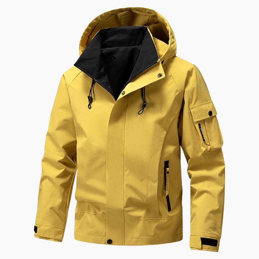 Men's Jacket with Hood, Zipper, and Multiple Pockets