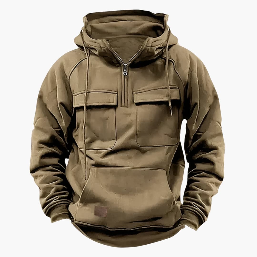 Men's Hoodie with Half Zip and Chest Pockets
