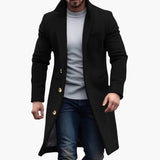 Men's Long Coat with Button Placket and Pockets
