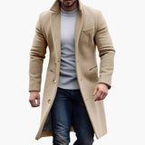 Men's Long Coat with Button Placket and Pockets