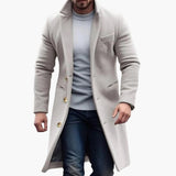 Men's Long Coat with Button Placket and Pockets