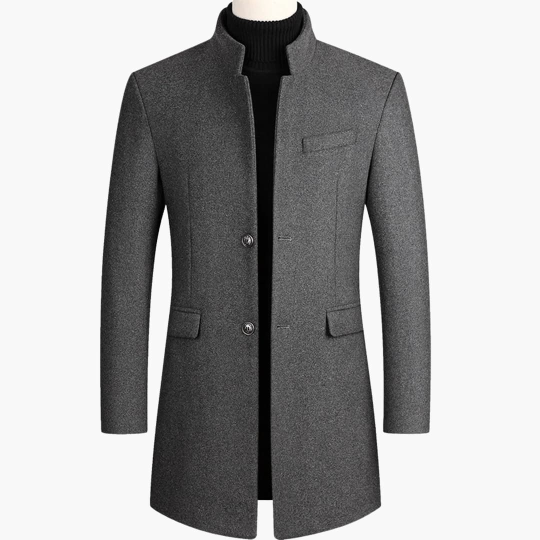 Men's Coat with Lapel Collar and Long Sleeves