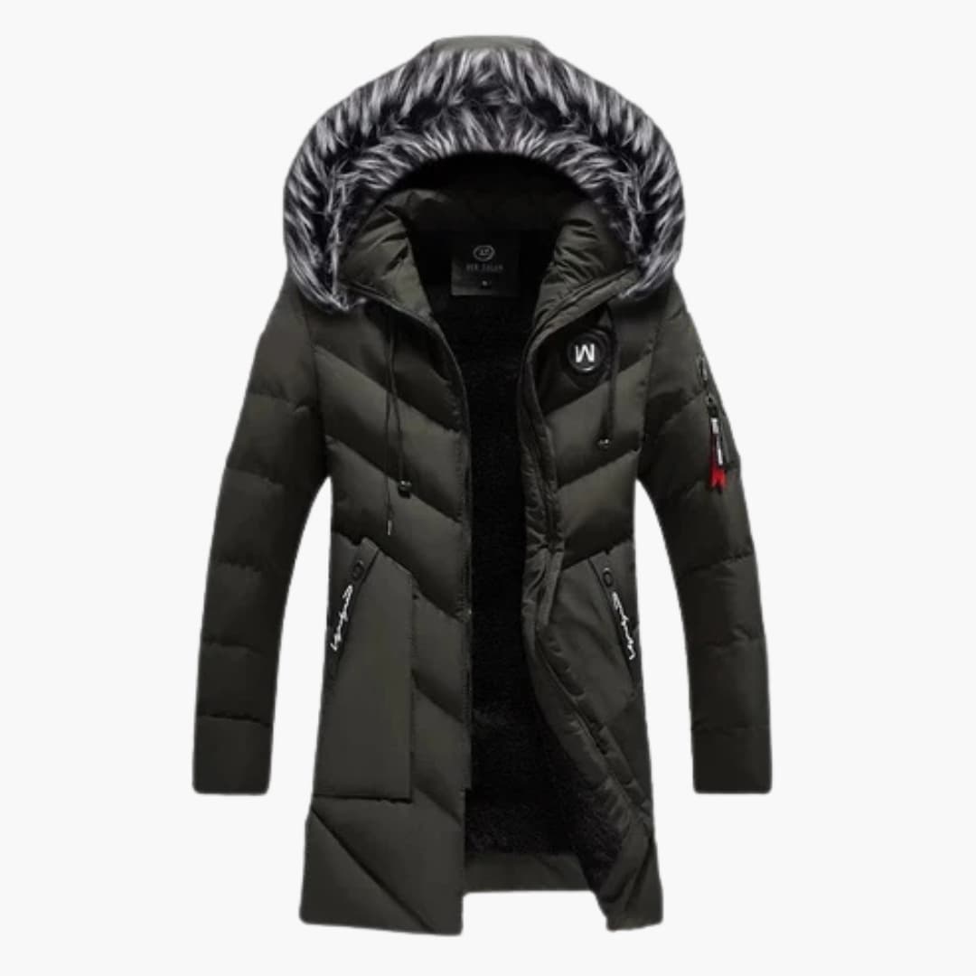 Men's Parka with Hood and Quilted Surface