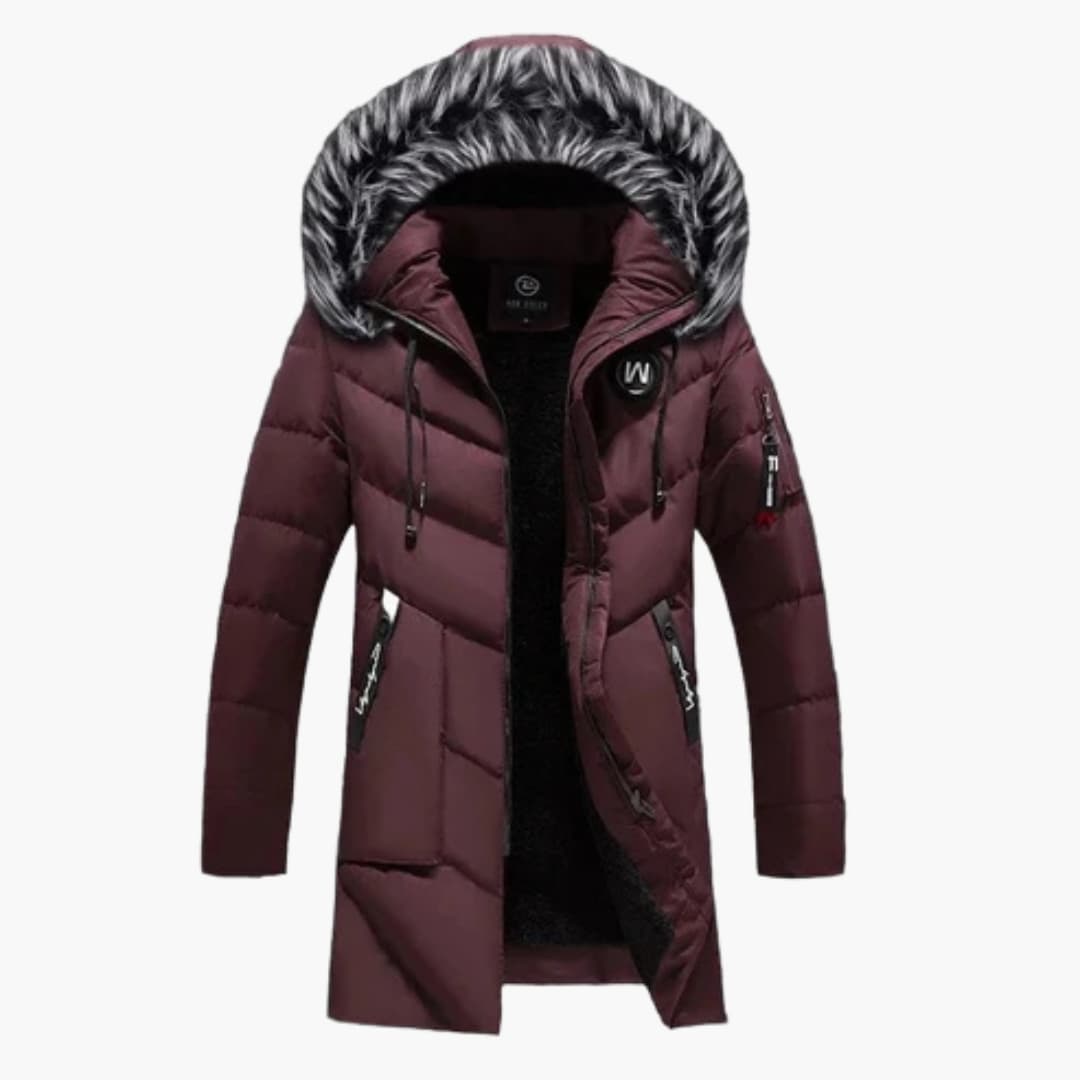 Men's Parka with Hood and Quilted Surface