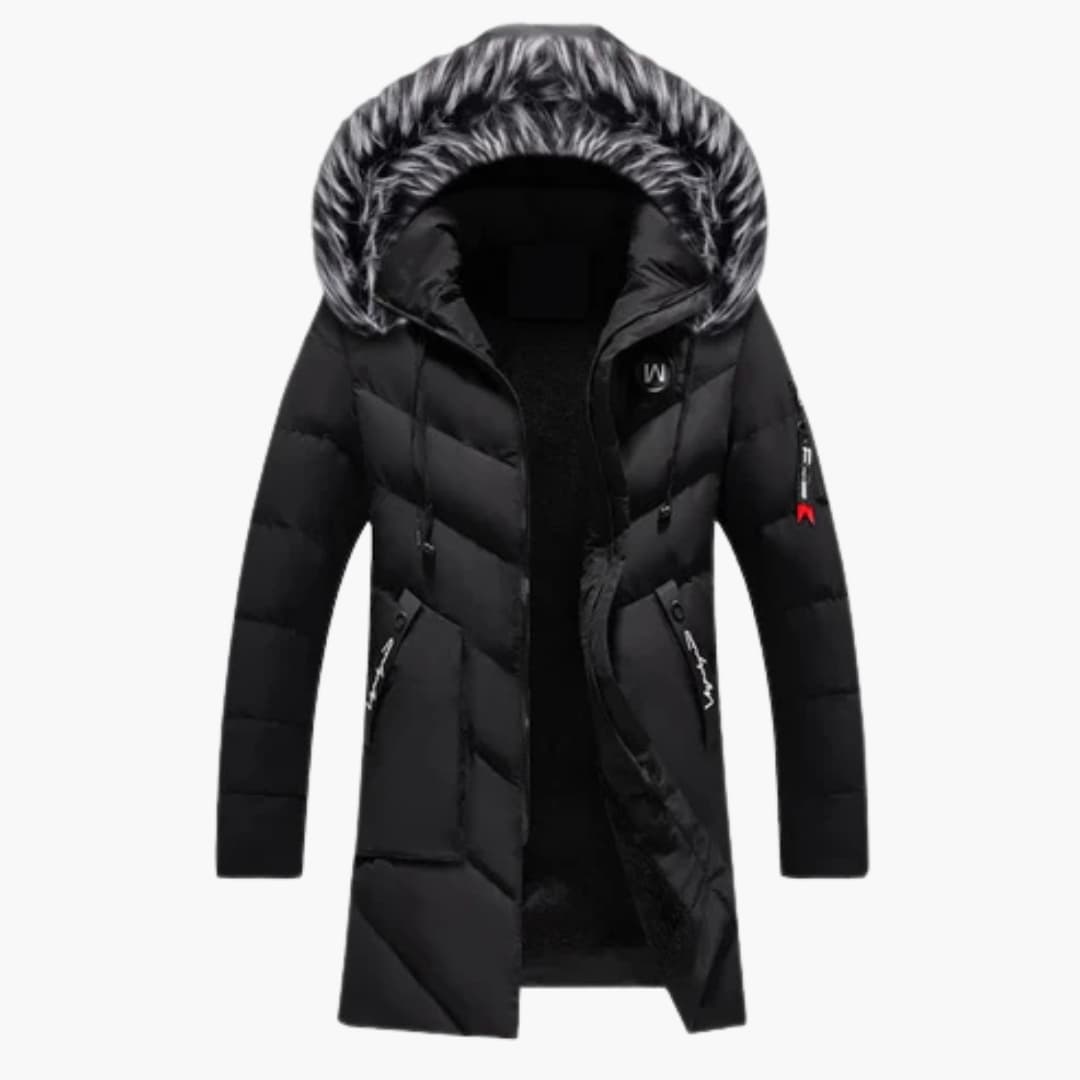 Men's Parka with Hood and Quilted Surface