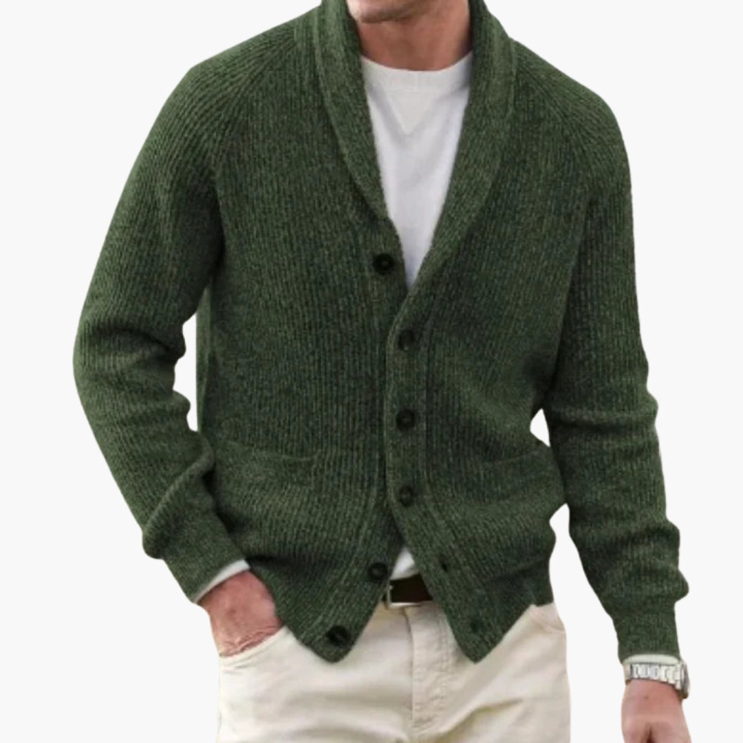 Men's Cardigan with Shawl Collar and Button Placket