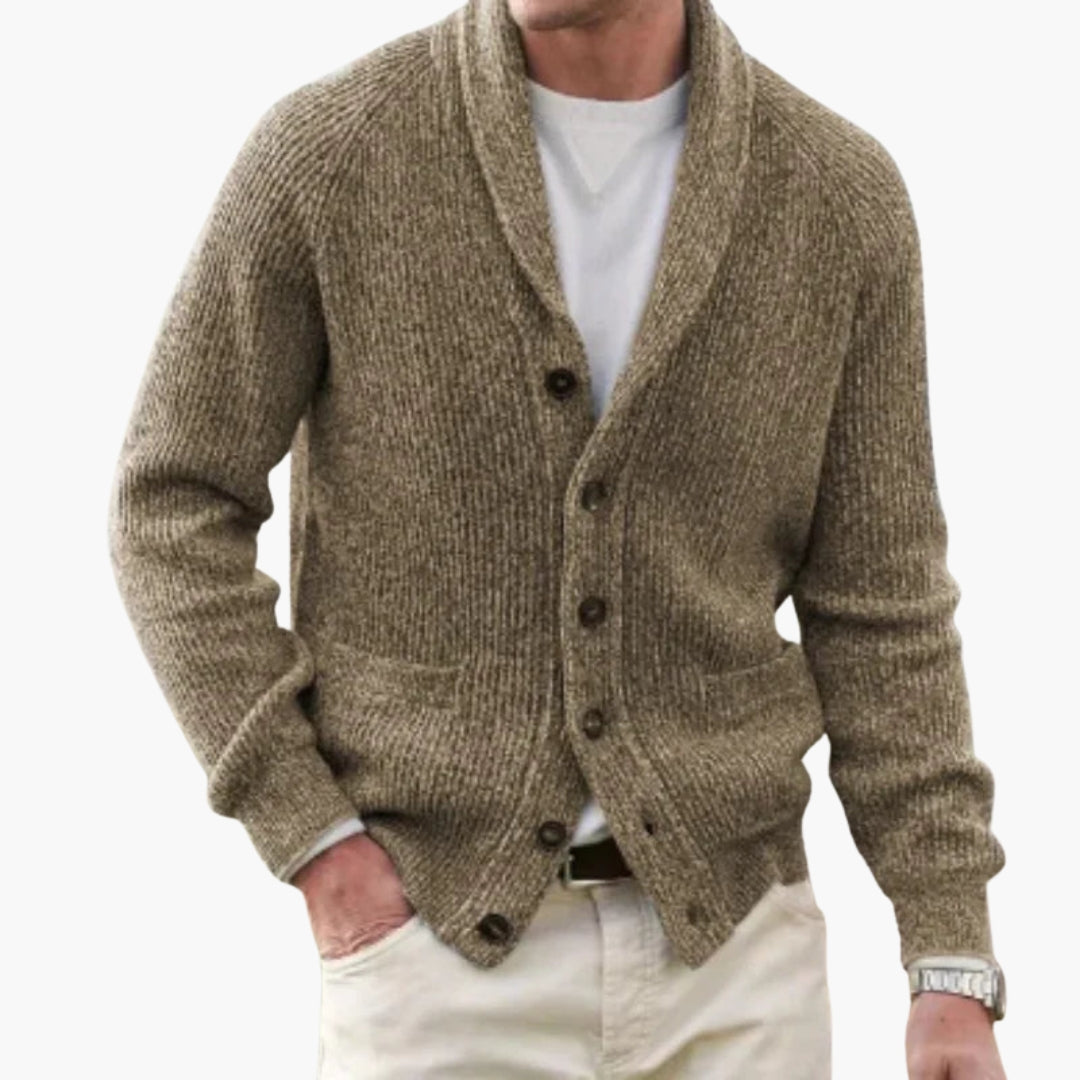Men's Cardigan with Shawl Collar and Button Placket
