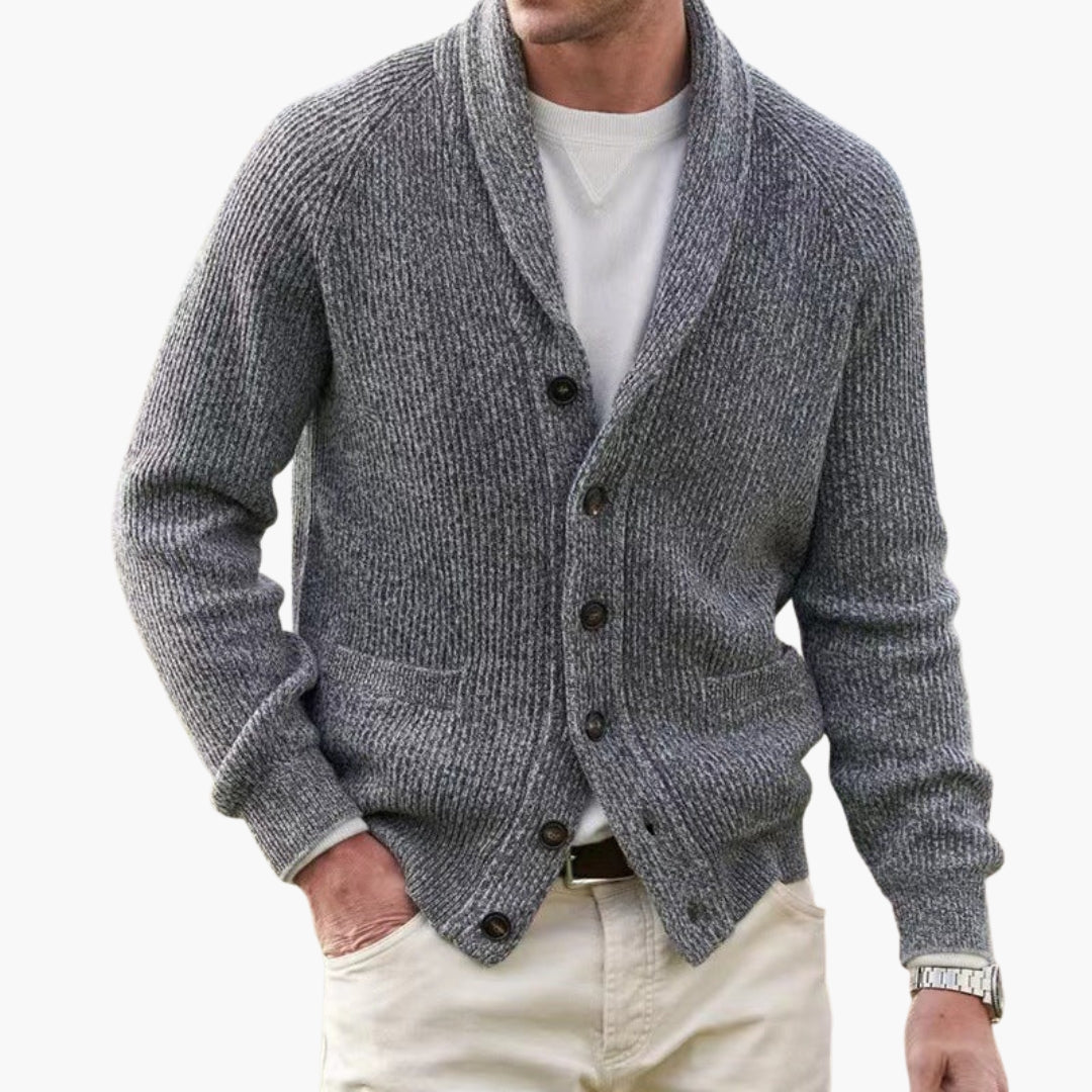 Men's Cardigan with Shawl Collar and Button Placket