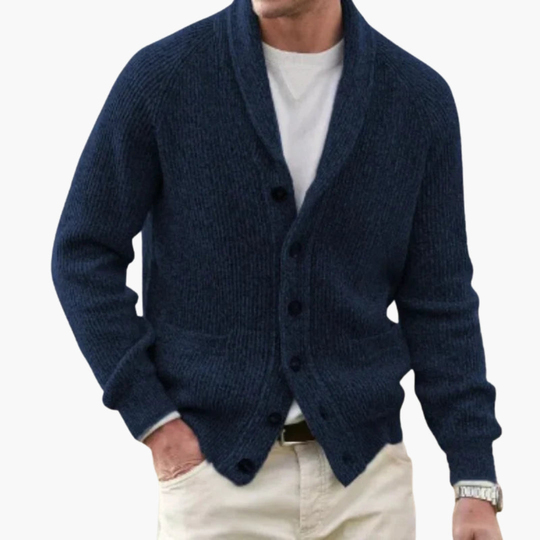 Men's Cardigan with Shawl Collar and Button Placket