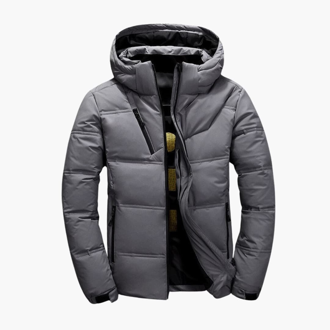 Men's Quilted Winter Jacket with Hood and Zipper