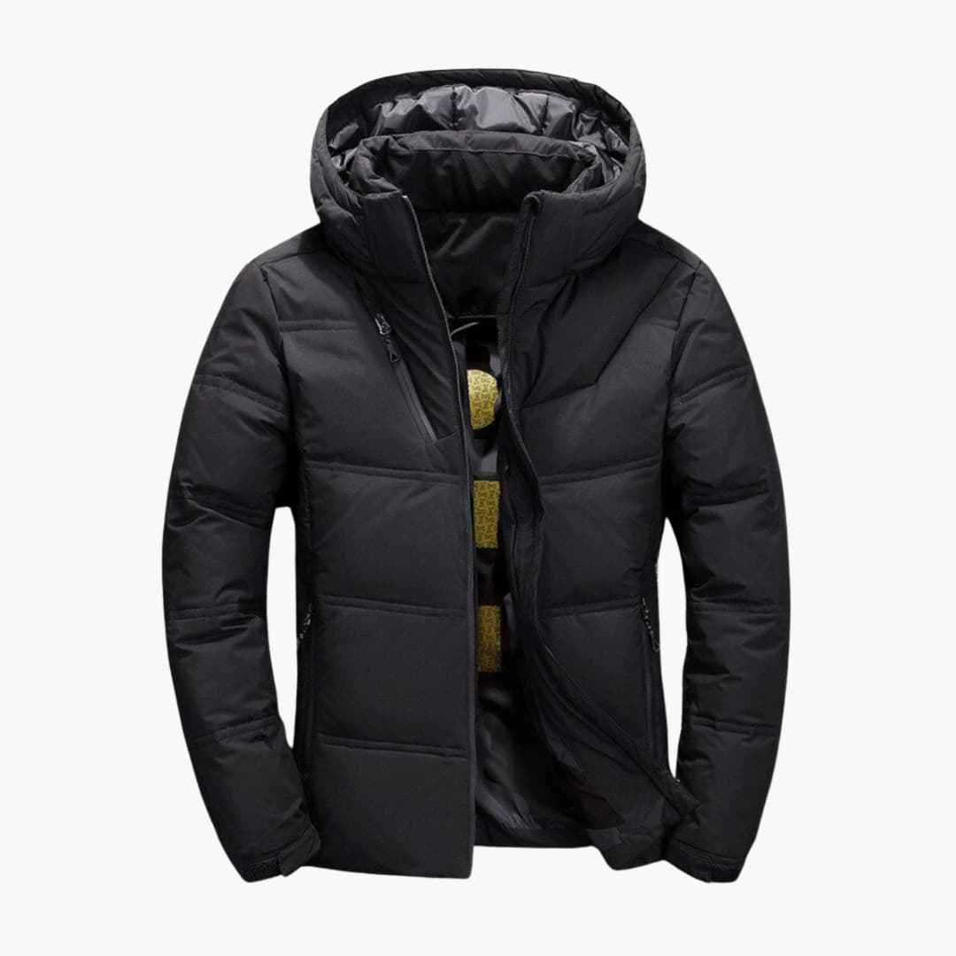 Men's Quilted Winter Jacket with Hood and Zipper