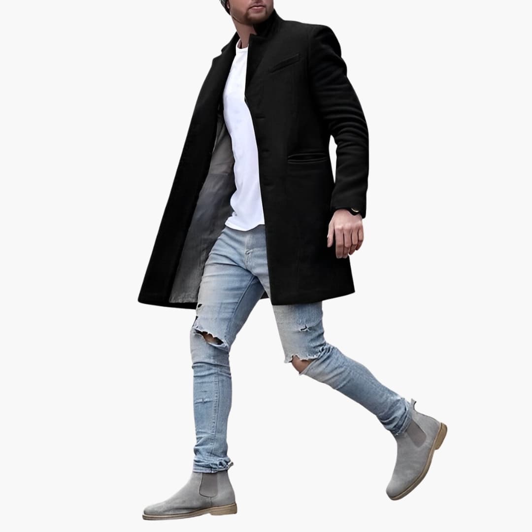 Men's Jacket with Notched Lapel and Button Closure in Front