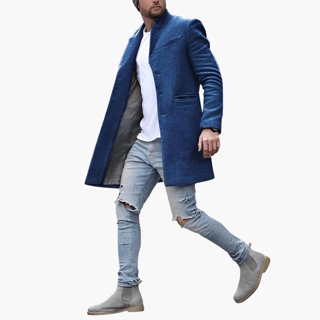 Men's Jacket with Notched Lapel and Button Closure in Front