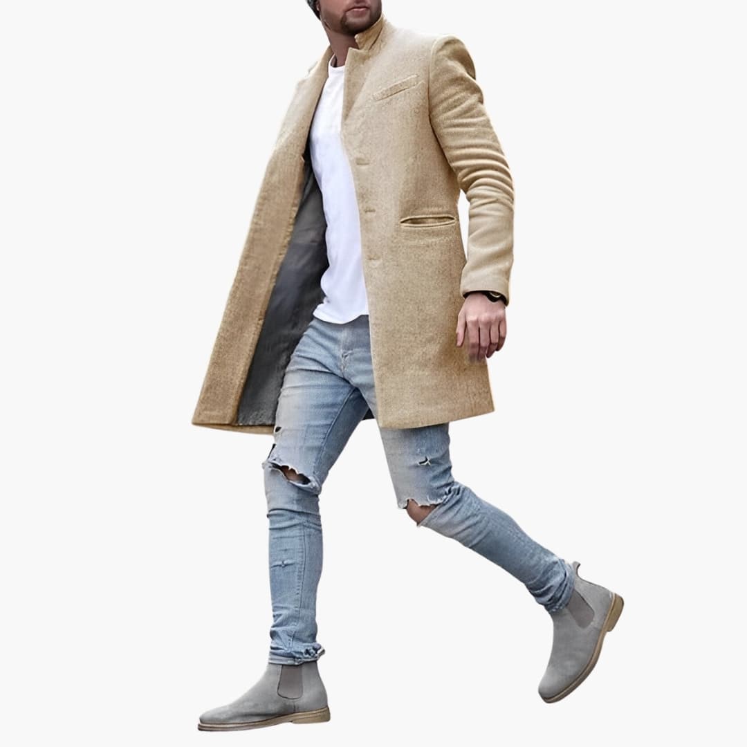 Men's Jacket with Notched Lapel and Button Closure in Front