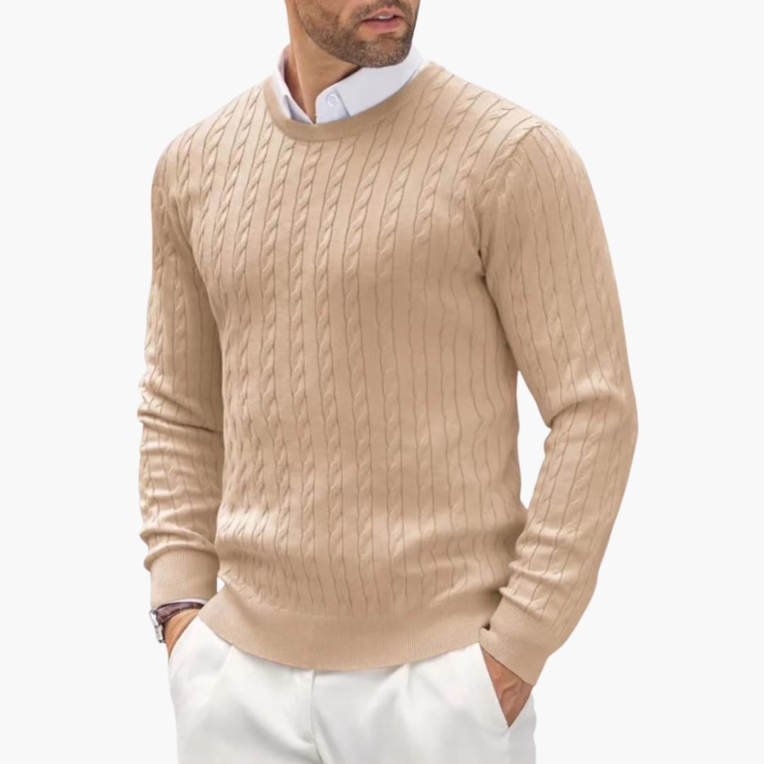 Men's Crew Neck Sweater with Cable Knit