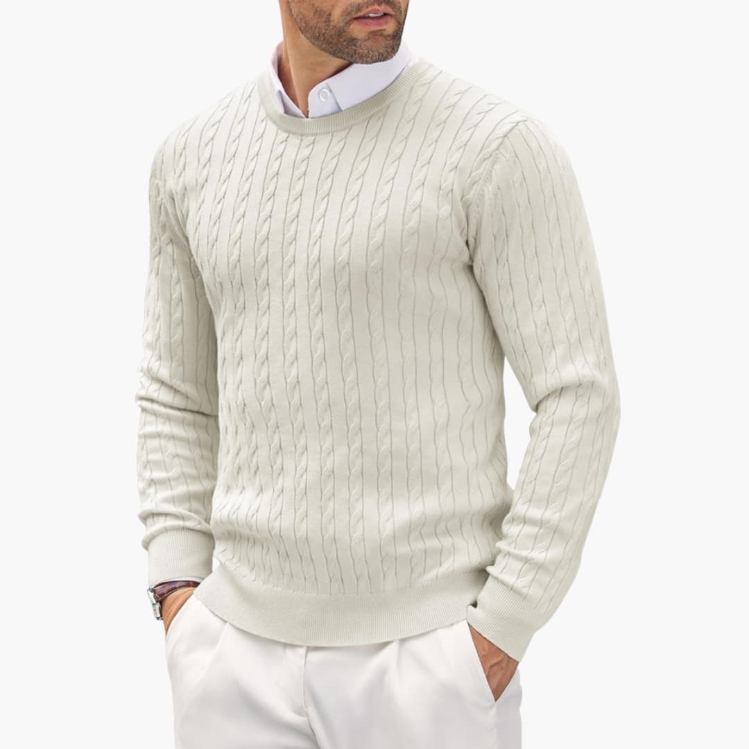 Men's Crew Neck Sweater with Cable Knit