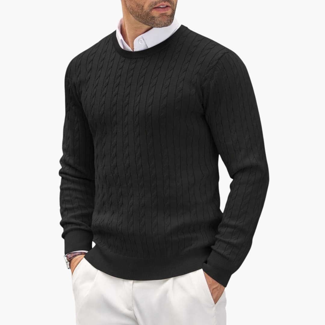 Men's Crew Neck Sweater with Cable Knit