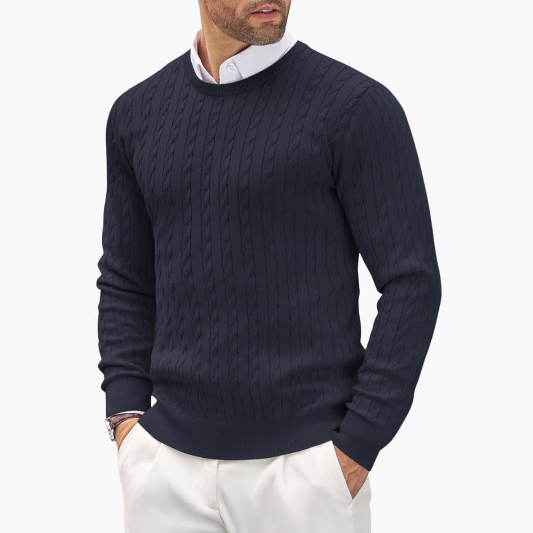 Men's Crew Neck Sweater with Cable Knit