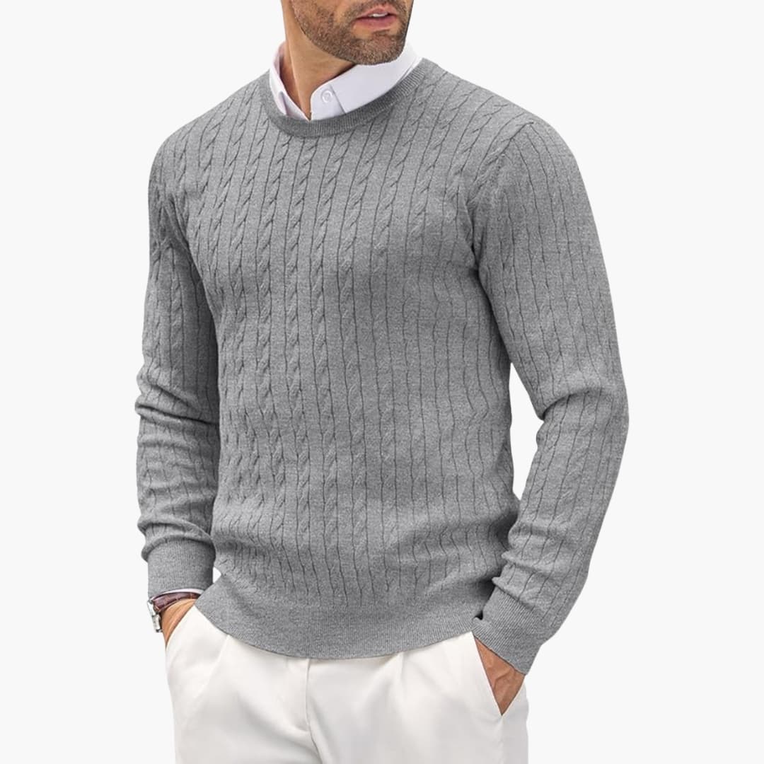 Men's Crew Neck Sweater with Cable Knit