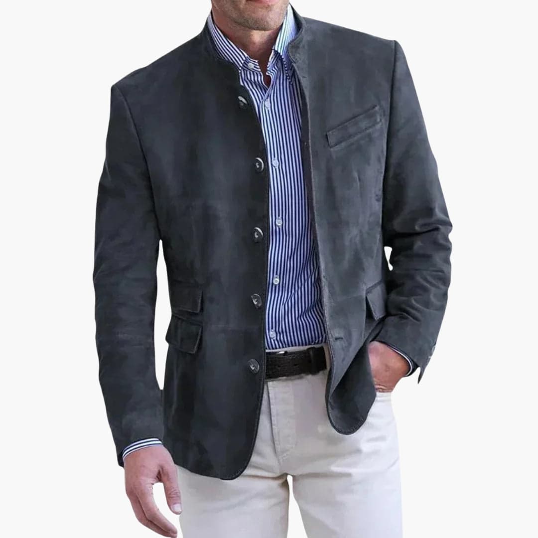 Classic Men's Jacket with Stand-Up Collar and Button Placket