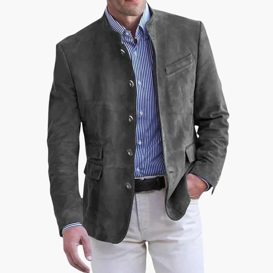 Classic Men's Jacket with Stand-Up Collar and Button Placket
